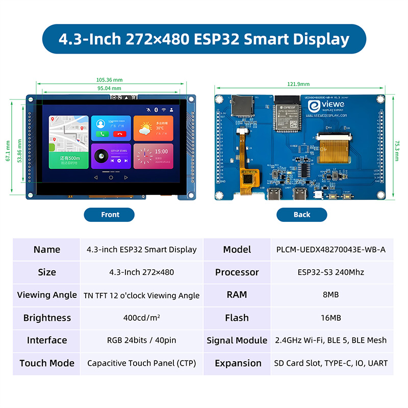ESP32 S3 4.3 İnç 480*272 Kapas - Dual Monitor Arm incelemesi ve fiyatı